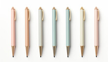 Set Of Colorful Biro Pens Isolated On Transparent Background. Minimal Concept