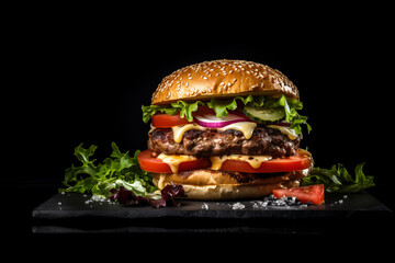 Wall Mural - classic burger resting on slate . generated by ai