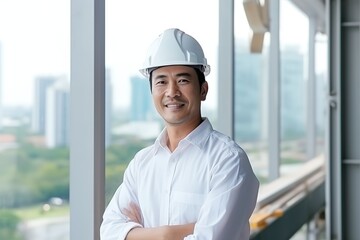 Leinwandbilder - An engineer looking forward in a protective helmet