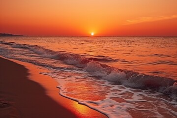 Poster - Beautiful flaming sunset landscape on the black sea and orange sky