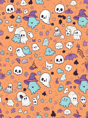  kawaii spooky Halloween pattern, cute halloween pattern, halloween pattern, cute ghost pattern