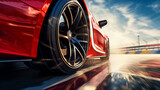 Sports Car Racing on race track Car wheel drifting