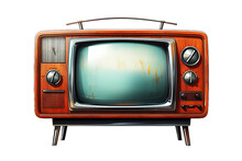 Front View Of Retro Old TV With Blank Screen Isolated On White Background. Clipping Path Included