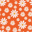 © Ekaterina - Hand drawn seamless pattern daisy. Cute daisies bright orange background. Simple vector print white flowers in Liberty style. Botanical illustration for the design of fabric, socks, backpack, cover.