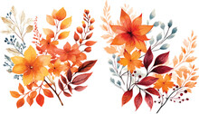 Watercolor Autumn Leaves Flowers, Watercolor Set Of Fall Leaves, Autumn Flower