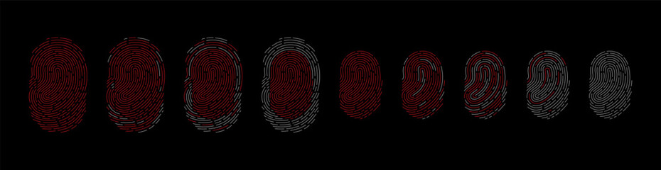 Wall Mural - Touch fingerprint id app vector illustration set. Black background.