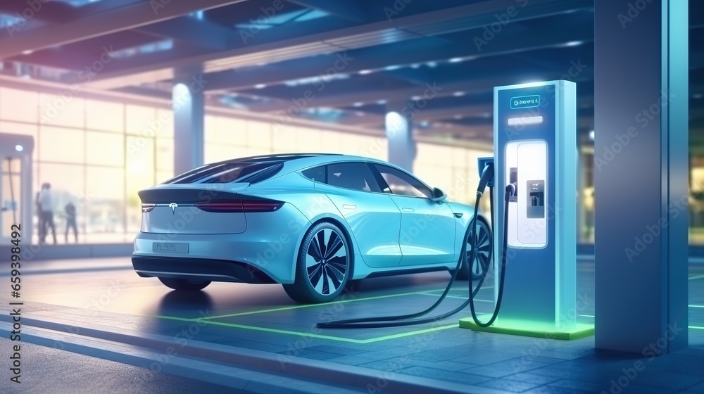 EV charging station for electric car in concept of green energy and eco ...