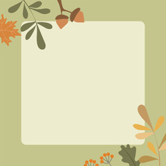 autumn mood greeting card poster template. minimalist postcard, baner nature leaves, trees, pumpkins