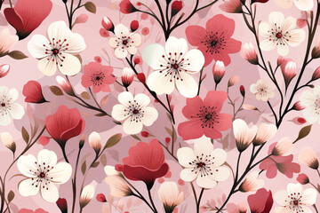 Wall Mural - Beautiful seamless vector pattern with japanese flowers, paradise flowers, magnolias, spring wallpaper, branches. Perfect for wallpapers, web page backgrounds, surface textures, textile.
