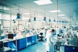 © XC Stock - In an industrial pharmaceutical factory, professionals in clean white uniforms work with advanced technology and machinery.Creation of innovative medicines and vaccines.