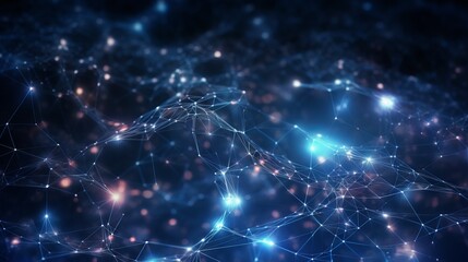 Data technology abstract futuristic illustration . Low poly shape with connecting dots and lines on dark background. 3D rendering . Big data visualization .