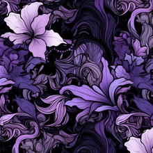 Fabric Pattern Lilacs And Purples And Black, Abstract, Exotic, Pattern 