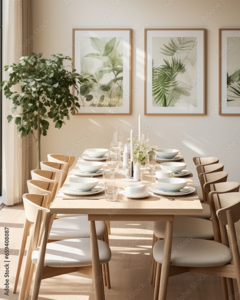 beautiful cosy natural contemporary interior dining room area with ...