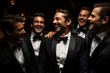 playful photo of the groom and his groomsmen sharing a moment of camaraderie, perhaps during preparations. Photo