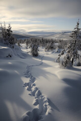 Wall Mural - Beautiful snowy hill landscape generative AI