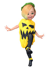 Wall Mural - 3D Rendering Little Girl in Halloween Costume on White