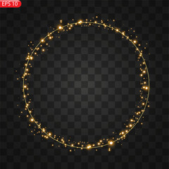Wall Mural - Gold circles frame with glitter light effect. A golden flash flies in a circle in a luminous ring.