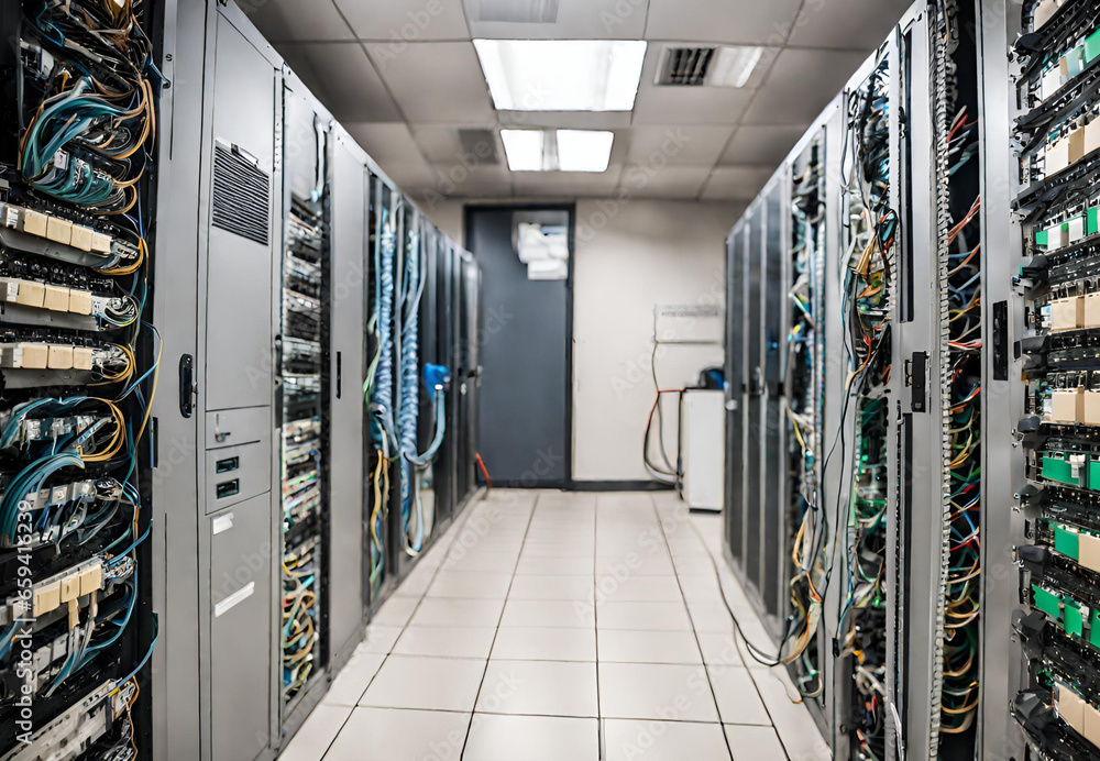 Modern Office Server Room Technology, 
Network Infrastructure in Business Office, 
Data Center Equipment in Corporate Office, 
Office Server Rack Setup and Connectivity