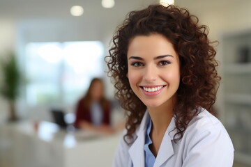 Young white woman wearing doctor uniform and stethoscope with a happy smile. Lucky person