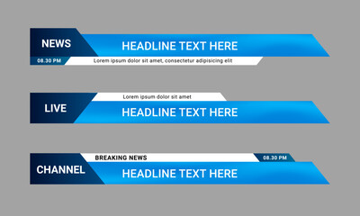 Wall Mural - newscast lower third banner vector. set of lower third bar templates for breaking news, sports news 