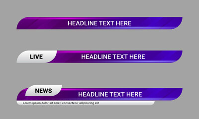 Wall Mural - newscast lower third banner vector. set of lower third bar templates for breaking news, sports news 