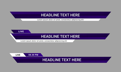 Wall Mural - Newscast lower third banner vector. Set of lower third bar templates for breaking news, sports news on television, video and media online