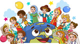 Fototapeta  - vector illustration of Circle Of Happy Children Different Races.multicultural kids and world.