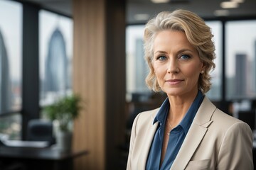 Portrait of a senior business woman with blue eyes