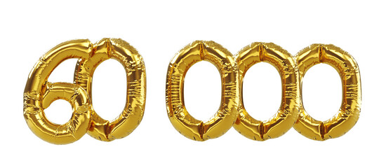 Canvas Print - 3D render of 60k or 60000 followers thank you Gold balloons, sixty thousand gold number balloons