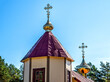 General view and architectural details in close-up of the Orthodox Church of St. Luke the Apostle and Evangelist, built in 1944, in the town of Tyniewicze Duże in Podlasie, Poland.