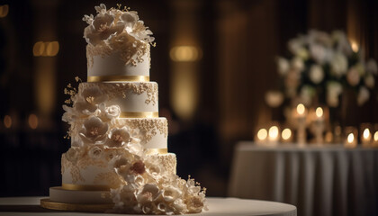 Sticker - Luxury wedding cake illuminated by candlelight generated by AI