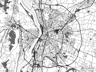 greyscale vector city map of valence in france with with water, fields and parks, and roads on a whi