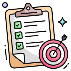 Wall Mural - Checklist with dartboard, icon of target list