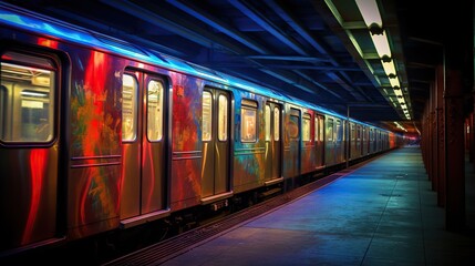 Wall Mural -  a subway train with its doors open at a train station.  generative ai