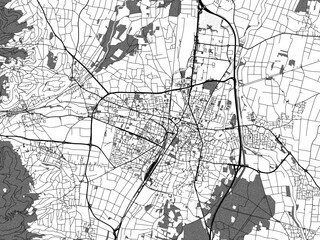 greyscale vector city map of colmar in france with with water, fields and parks, and roads on a whit