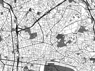 greyscale vector city map of montreuil in france with with water, fields and parks, and roads on a w