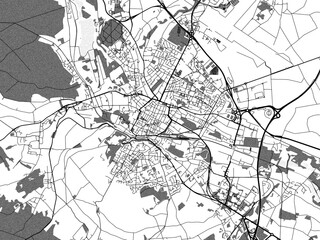 greyscale vector city map of beauvais in france with with water, fields and parks, and roads on a wh