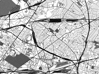 greyscale vector city map of drancy in france with with water, fields and parks, and roads on a whit