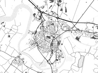 greyscale vector city map of rochefort in france with with water, fields and parks, and roads on a w