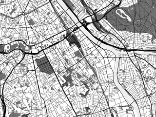 greyscale vector city map of ivry-sur-seine in france with with water, fields and parks, and roads o