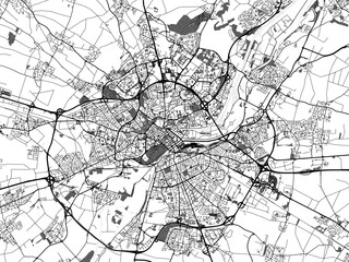 greyscale vector city map of caen in france with with water, fields and parks, and roads on a white 