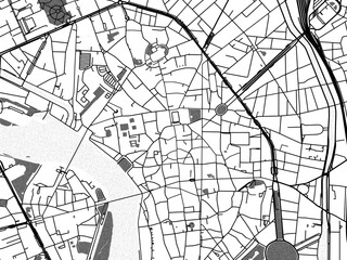 greyscale vector city map of toulouse centre in france with with water, fields and parks, and roads 