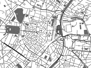 greyscale vector city map of montpellier centre in france with with water, fields and parks, and roa