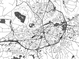 greyscale vector city map of albi in france with with water, fields and parks, and roads on a white 