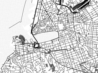 greyscale vector city map of marseille centre in france with with water, fields and parks, and roads