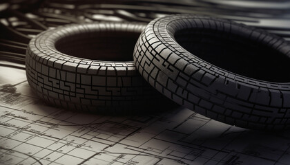 Wall Mural - Stack of alloy wheels in auto repair shop for vehicle service generated by AI