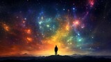 Fototapeta Kosmos - Silhouetted Individual Contemplating Expansive Universe, Symbolizing Inner Potential and Cosmic Connection