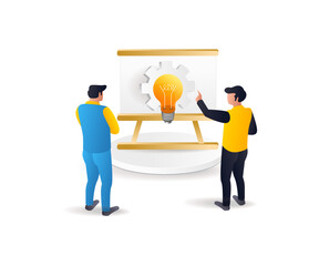 Aufkleber - The team discusses ideas for developing a business