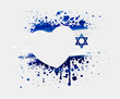 Abstract watercolor paint splashes flag of Israel in heart shape.