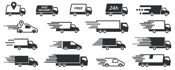 Express delivery trucks icons set. Fast delivery truck. Delivery service icons.